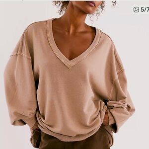 FREE PEOPLE VENICE LONG SLEEVE V NECK PULLOVER SOFT PEACH M L XL